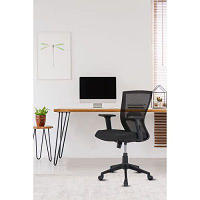 Nilkamal Hexon Mesh with Adjustable Arm Chair (Black) (Mid Back)