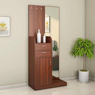 Nilkamal Max Engineered Wood Dresser with Mirror, 2 Drawers, 1 Cabinet, & 3 Hooks (Classic Walnut)