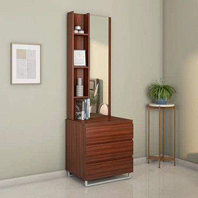 Nilkamal Meta Engineered Wood Dresser with Mirror with 3 Drawers, & 4 Shelves (Classic Walnut)