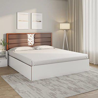 Nilkamal Noir Max Storage Bed | Upholstered Headboard | 1 Year Warranty Engineered Wood Queen Box Bed (Finish Color - White, Delivery Condition - Knock Down)