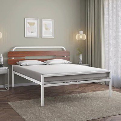 Nilkamal Nova Metal Queen Bed (Ivory/Walnut)