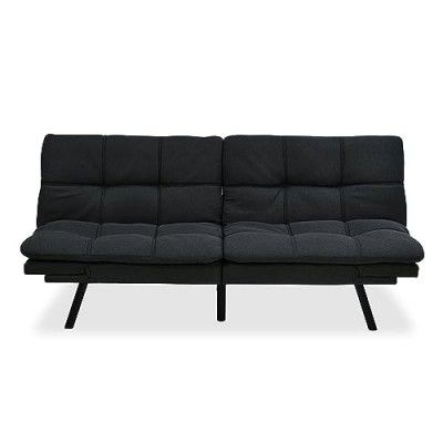 Nilkamal Oberon Futon Fabric Upholstered Foldable Sofa Cum Bed with Cushion, Metal Base in Dark Grey Colour