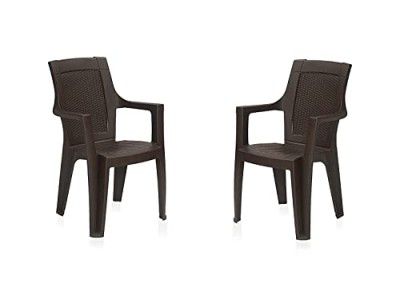 Nilkamal ROSA Plastic Mid Back with Arm Chair |100% Polypropylene Stackable Chairs | Set of 2 (rust brown)