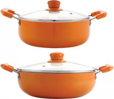 NIRLON Ceramic 2-Piece Non Stick Induction Base Cookware Kadai & Casserole Set (Aluminium, Non-stick, Induction Bottom)