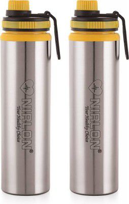 NIRLON Eco Star Stainless Steel Water Bottle 900 ml Bottle  (Pack of 2, Yellow, Silver, Steel)