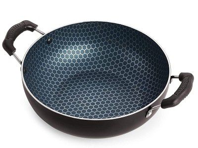 Nirlon Honeycomb Non Stick Aluminium Kadhai Wok (22cm.25 Liter Gas Stove Compatible)