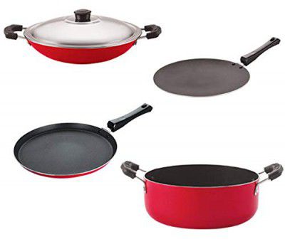 Nirlon Non Stick Aluminium Heat Resistance Cookware Set of 4 Pieces With Bakelite Handle (2.6Mm_Ct_Chatti_Cass22_Ft12)