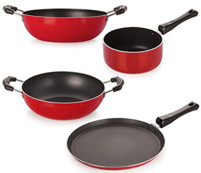 Nirlon Non-Stick Aluminium Heat Resistance Kitchenware Combo Essential Set with Bakelite Handle for Superior Grip