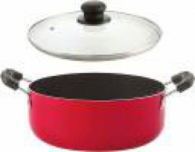 NIRLON Nonstick Coated Large Biryani Pot 24 cm, with Bakelite Handle and Glass Lid Cook and Serve Casserole  (3.1 ml)