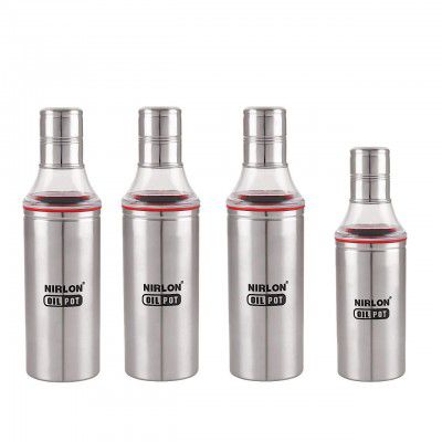 NIRLON STAINLESS OIL STROAGE CONTAINER FOR KITCHEN USE HOTEL 4 PC COMBO SET