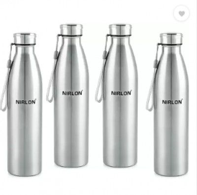 NIRLON Summer Cool Single Wall Stainless Steel Fridge Water Bottle 1000 ml Bottle  (Pack of 4, Silver, Steel)