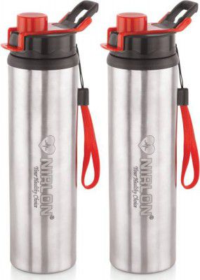 NIRLON Tranzy Sipper Stainless Steel Single Wall Water Bottle 900 ml Bottle (Pack of 2, Silver, Steel)