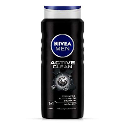 Nivea Men Body Wash, Active Clean With Active Charcoal, Shower Gel For Body, Face & Hair, 500ml