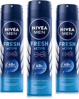 NIVEA Men Fresh Active Long Lasting Anti-Perspirant Pack of 3 Deodorant Spray - For Men  (150 ml, Pack of 3)