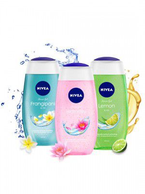 Nivea Set Of 3 Shower Gel - Water Lily & Oil + Lemon & Oil + Frangipani & Oil - 250ml Each