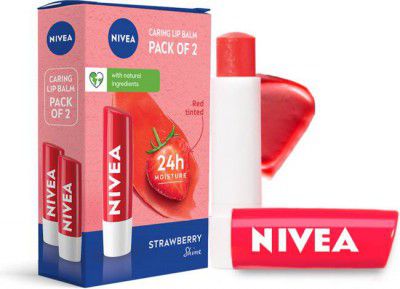 NIVEA Strawberry Fruity Shine Lip Balm Strawberry (Pack of: 2, 9.6 g)