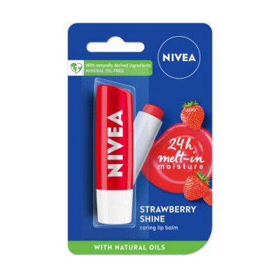 NIVEA Strawberry Shine 4.8g Lip Balm|24 H Melt in Moisture Formula|Natural Oils|Glossy Finish