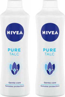 NIVEA Talcum Powder for Men & Women, Pure (2 x 200 g)