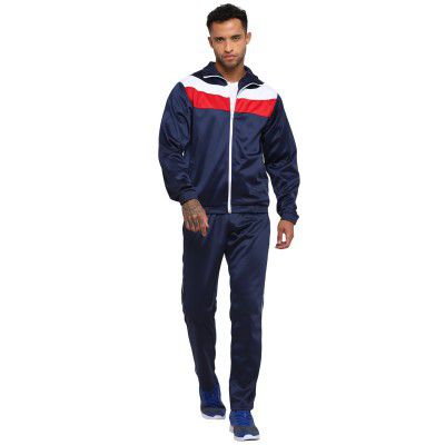 Nivia Colorblock Polyester Zipper Tracksuits for Men/Full Sleeve Running & Sports Tracksuits-Blue/Red/White(XXL)