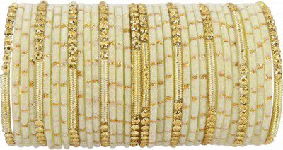 NMII Fancy Glass Golden Beads & Polka Dots Velvet Bangles Set For Women and Girls | Stylish Designer Bangles | Glass Chudi | Women's Fashion Jewellery-Set of 34