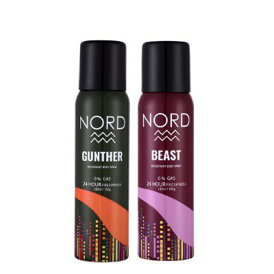 NORD Deodorant Body Spray - Gunther and Beast 120 ml each (Pack of 2)