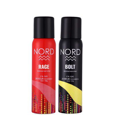 NORD Deodorant Body Spray - Rage and Bolt 120 ml each (Pack of 2)