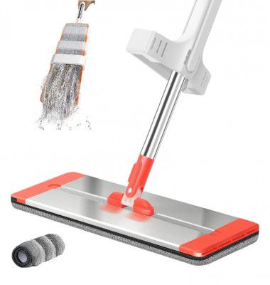 NORIDY Flat Microfiber Mop for Floor Cleaning Self Wringing Stainless Steel Handle Squeeze Flat Mop