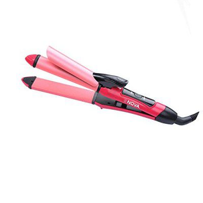 Nova 20009 2 in 1 Hair straightener and curler For Women and Men (PINK)