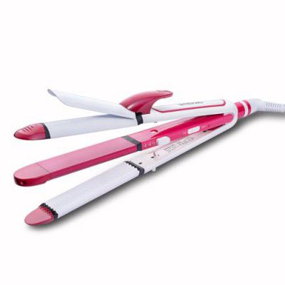 NOVA 3 in 1 Hair Styler Curler Crimper NHS 806 Hair Straightener White Pink Dealsmagnet