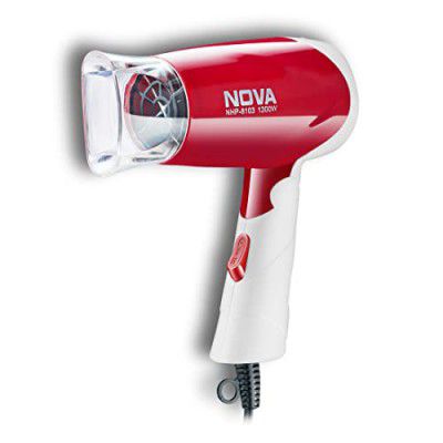 Nova NHP-8103 1300 Watts Hot and Cold Foldable Hair Dryer (White/Red)