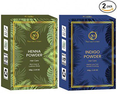 Nuerma Science Henna & Indigo Powder Hair Color for Silky, Smooth Healthy Hair-(100 GM Each, Pack of 2) 200 GM