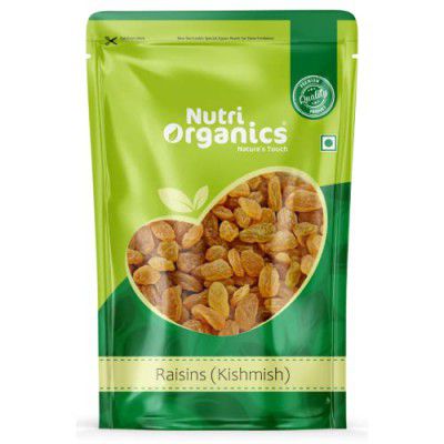 Nutri Organics Dry Fruits Premium Seedless Kismis Green Raisins Dry Grapes Kishmish - Ziplock Pouch 500g