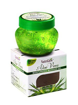 NutriGlow Aloe Vera Gel Great for Face, Hair, Acne, Sunburn, Bug Bites, Rashes, Glowing and Radiant Skin, Hydrating Gel Relieves Itchy & Irritated Skin, Non Sticky, 100gm