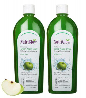 NutriGlow Green Apple Toner With Vitamin A, C, E Skin Care For Skin Protection, Acne, Pimple, Reduce Sign Ageing, Personal Care Tonic, Unisex, 500ml Each, Pack of 2