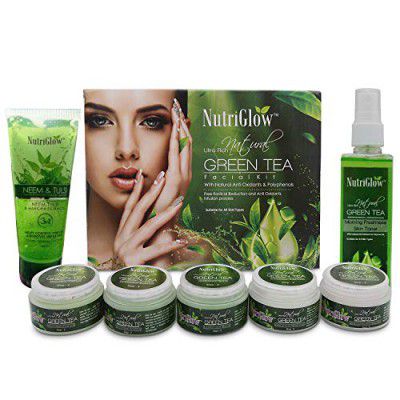 Nutriglow Green Tea Facial Kit (250gm) Toner (100ml) And Neem & Tulsi Fcae Wash With Instant Glowing Skin, Anti-Dust, Clear Dark Pigmentation, Pack of 3