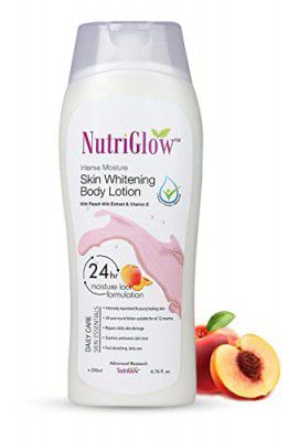 NutriGlow Intense Moisture Skin Whitening Body Lotion with Peach Milk Extracts & Vitamin E for Dry Skin, 24-hour moisture lock - 200ml