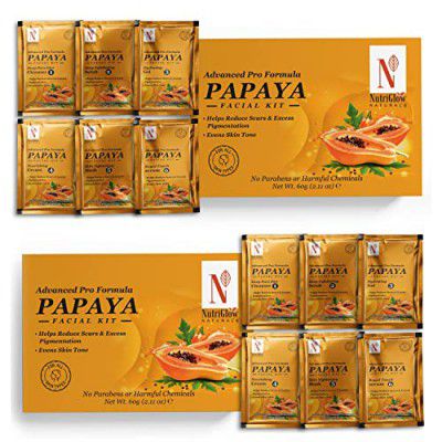 NutriGlow NATURAL'S Advanced Pro Formula Papaya Facial Kit, For Glowing Skin - 10gmx6 Each, Pack of 2