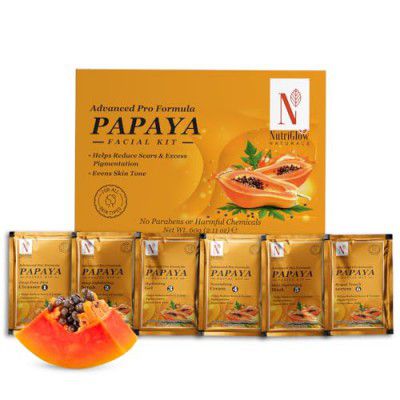 NutriGlow NATURAL'S Advanced Pro Formula Papaya Facial Kit for Glowing Skin Cleanup Kit for Even Skin Tone, 60gm