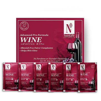 NutriGlow NATURALS Advanced Pro Formula Wine Facial Kit for Blemish Free Fairer Complexion & Helps Skin Glow (10gm each)