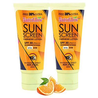 NutriGlow Sunscreen Fairness Lotion SPF 30 & PA+++| for Glowing, Healthy, Nourished Skin| Long Lasting Fragrance| Paraben and Sulphate Free(65 ml)