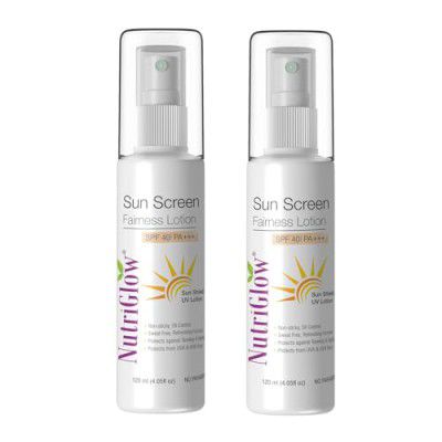 NutriGlow Sunscreen Lotion SPF 40 & PA+++, Non-Greasy, with Broad Spectrum, UVA & UVB Blue Light Protection, 120ml (Pack of 2)