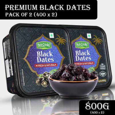 NutroVally Premium Black Dates for Strong Bones | 100% Fresh & Natural | Anti-Oxidants Rich Dry Dates  (2 x 400 g)