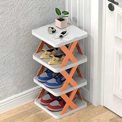 NYALKARAN Multi-Purpose Stackable Shoe Rack Adjustable Slots, Stylish Shoe Storage Organizer (4 Layer, Orange)