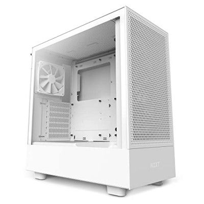 Nzxt Tempered_Glass H5 Flow RGB Compact ATX Mid-Tower Computer Case/Gaming Cabinet-White|Support Mini-Itx,Micro-ATX,ATX|Pre-Installed 2 X 140Mm Front Fans,1 X 120Mm Rear&Bottom Fans-Cc-H51Fw-R1