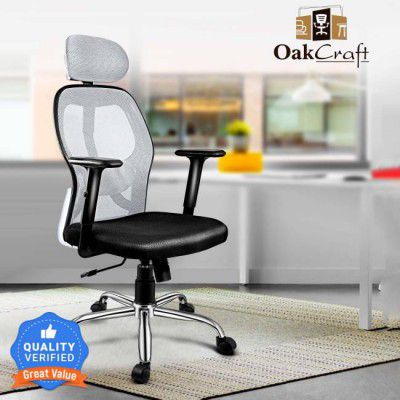 Oakcraft Matrix Ergonomic Chair with Soft Comfortable PP Pads on Handles Mesh Office Adjustable Arm Chair  (Grey, Optional Installation Available)