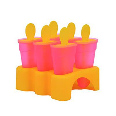 Oblivion Plastic Reusable Kulfi Maker Moulds Set of 6 | Kulfi Maker for Children and Adults | Homemade Candy Mould, Popsicle Moulds and Ice Candy Maker (Yellow, Pack of 1)