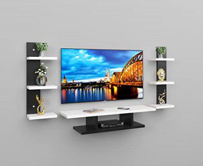 Odestar Modern Minimalist Wooden TV Console with Sleek Design Industrial Style Wooden TV Media Stand with Black and White Color for 32 inch TV