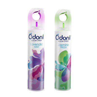 Odonil Air Freshener Spray for Home and Office - Lavender Mist and Jasmine Fresh (Pack of 2, 220ml each) | Long-lasting Fragrance