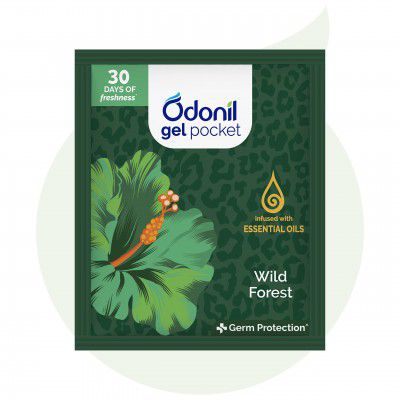 Odonil Gel Pocket -Wild Forest - 10g | Infused with Essential Oils | Germ Protection | Lasts Up to 30 days | Air Freshener for Bathroom and Toilet