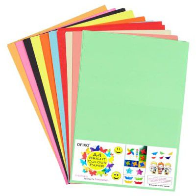 OFIXO A4 Multicolor, Bright, BIG/FULL Size, Chart/Pastel Sheets, Used in art and craft, collage, projects, posters etc. Plain color Sheets paper (80 GSM) 50 Pcs Color Sheet